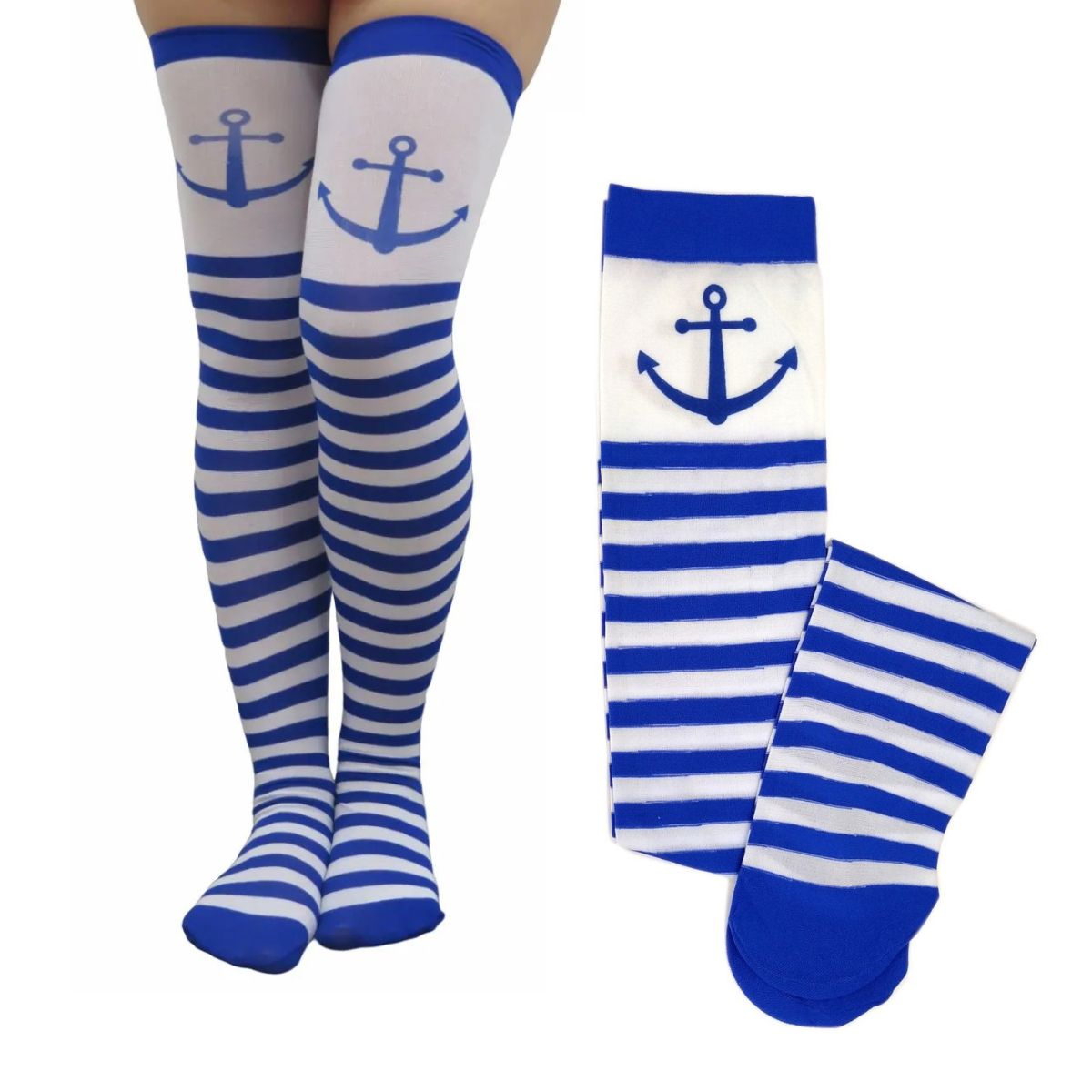 Meia Calça 5/8 Fantasia Cosplay Marinheira Âncora Meia Calça 5/8 Fantasia Cosplay Marinheira Âncora
